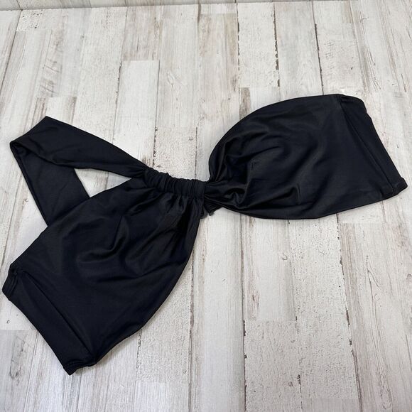 Good American Bali Bikini Top 7 4XL Plus One Shoulder Black Bandeau NWOT - Picture 1 of 11